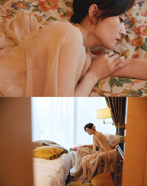 刘敏涛裸色纱裙性感优雅写真图片