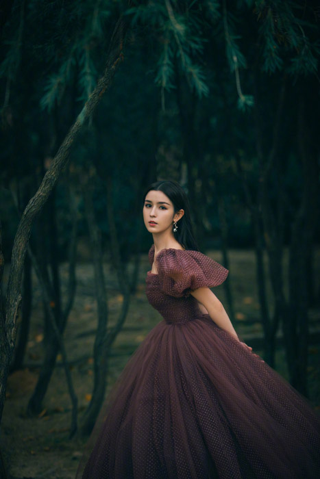 哈妮克孜泡泡袖公主裙优雅高贵森林写真照