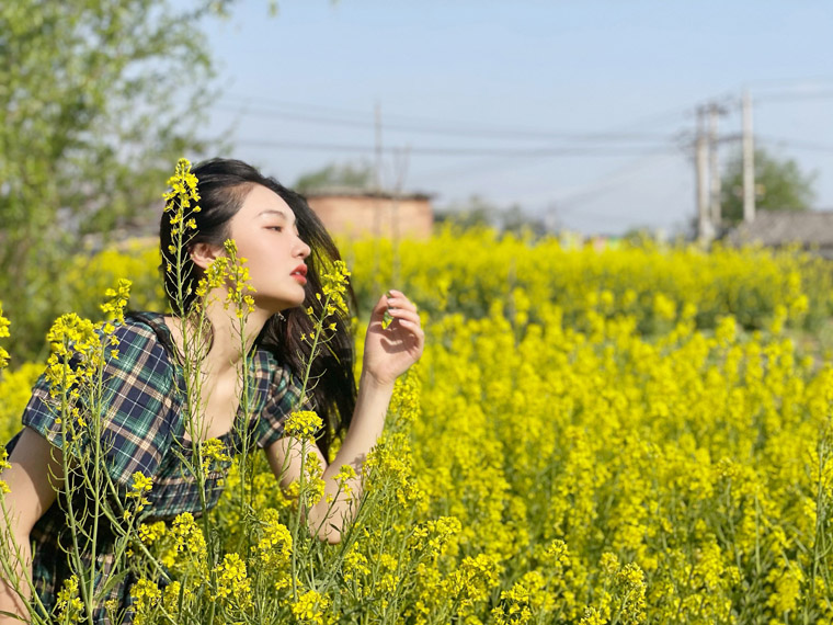 王可如油菜花田夏日清新写真照